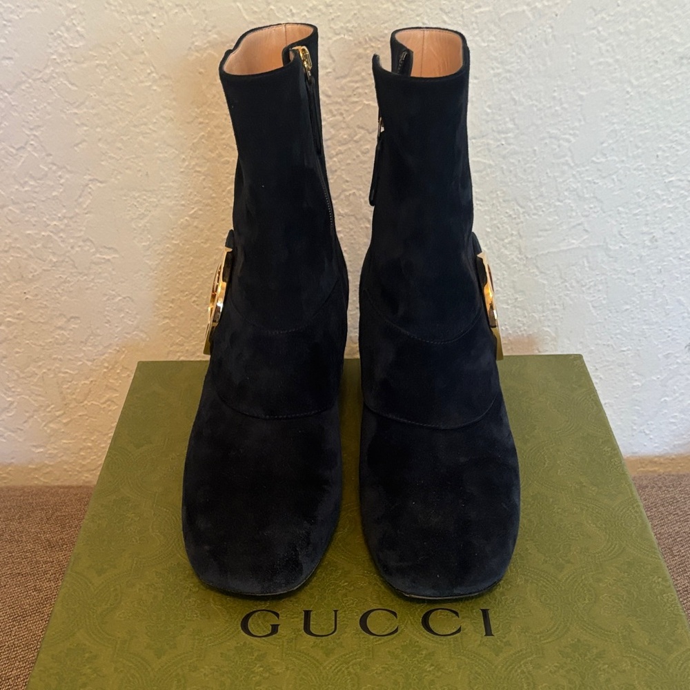 Gucci Women's Blue Suede Blondie Ankle Boots